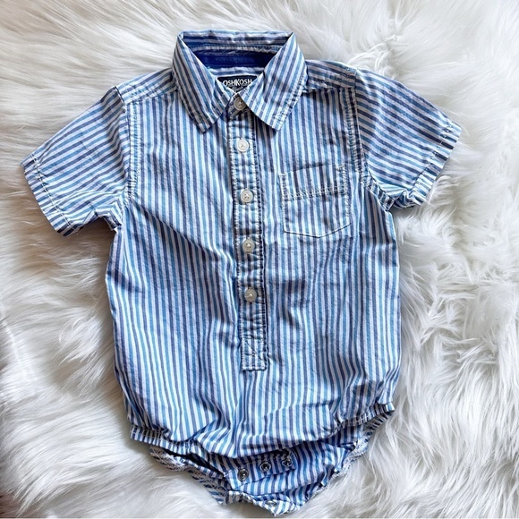 OshKosh BGosh Boys One Piece Bodysuit Blue Collared Button Down 12-18 months - Picture 1 of 5